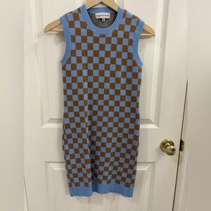 Willow & Wind Blue and Brown Check Sleeveless Knit Mini Dress